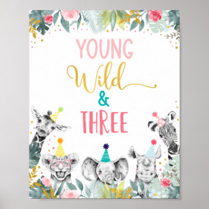 Ung Vild och tre Rosa Party födelsedag Poster