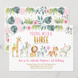 Ung Vild och tre Rosor Safari Birthday Inbjudningar