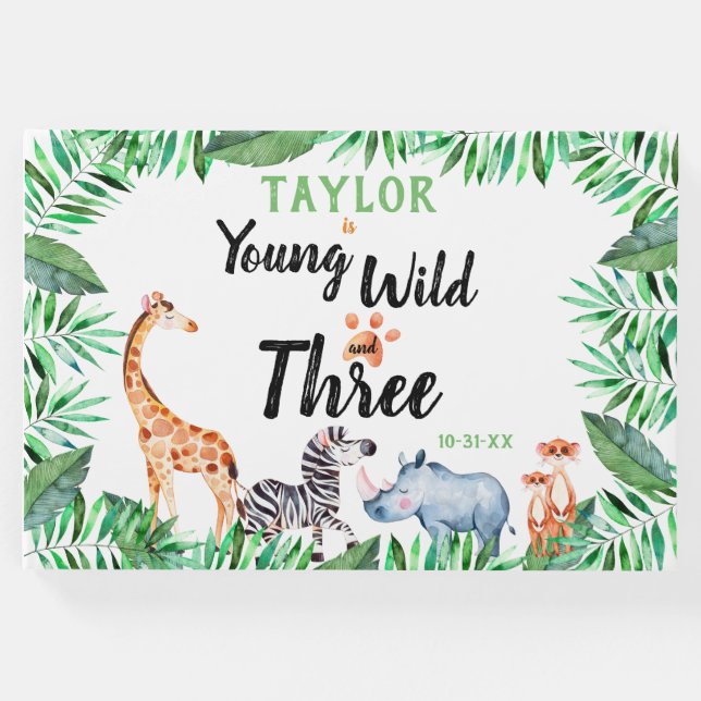 Ung Vild och tre safari 3:e födelsedagen Party Gästböcker (Framsida)