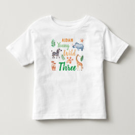 Ung Vild och tre Safari Animal Birthday T Shirt