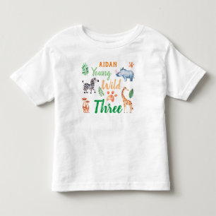 Ung Vild och tre Safari Animal Birthday T Shirt