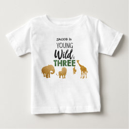 Ung Vild och tre Safari Animals Boy Birthday T Shirt