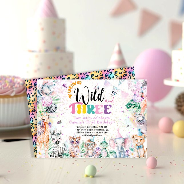 Ung Vild och tre Safari Animals Girl Birthday Inbjudningar (Skapare uppladdad)