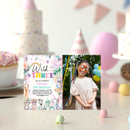 Ung Vild och tre Safari Animals Girl Birthday Inbjudningar