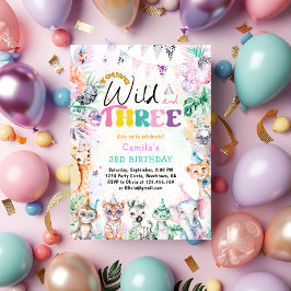 Ung Vild och tre Safari Animals Girl Birthday Inbjudningar