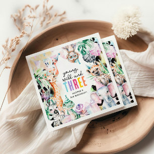 Ung Vild och tre Safari-djur 3:e födelsedagen Pappersservett