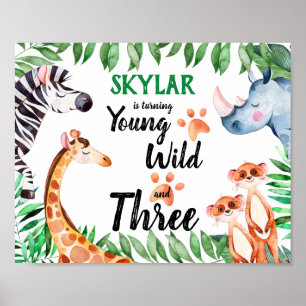 Ung Vild och tre Safari-djur 3:e födelsedagen Poster