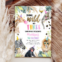 Ung Vild och tre safari Party-djur födelsedag