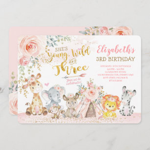 Ung Vild och tre stamjungelflickor 3:e födelsedage Inbjudningar