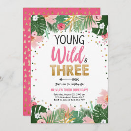 Ung Vild och tre tropiska safari Flickans födelsed Inbjudningar
