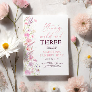 Ung Vild och tre Wildblommor Birthday Inbjudningar
