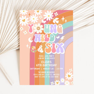 Ung vild & SIX Groovy Hippie Retro 6-årsdag Inbjudningar