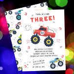 Ung Vild tre födelsedagsbarn, barn, monsterbil Las Inbjudningar<br><div class="desc">Ung Vild och 3:e födelsedagen i Kids Monster Car Lastbilar-inbjudan har söt och färglös monsterbil lastbilar med texten "Young, vild and three!" i modernt rött typografiskt skript som accentueras med nummer 3 och dockor. Perfekt för barn tredje födelsedagsfestens firande. Skicka i e-postmeddelandet eller ladda helt enkelt ned den digitala inbjudan...</div>