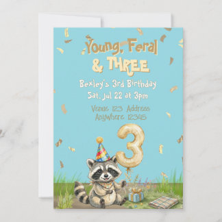 Ung Vild & Tre, Guld, Tvättbjörn 3-årsdag Inbjudningar