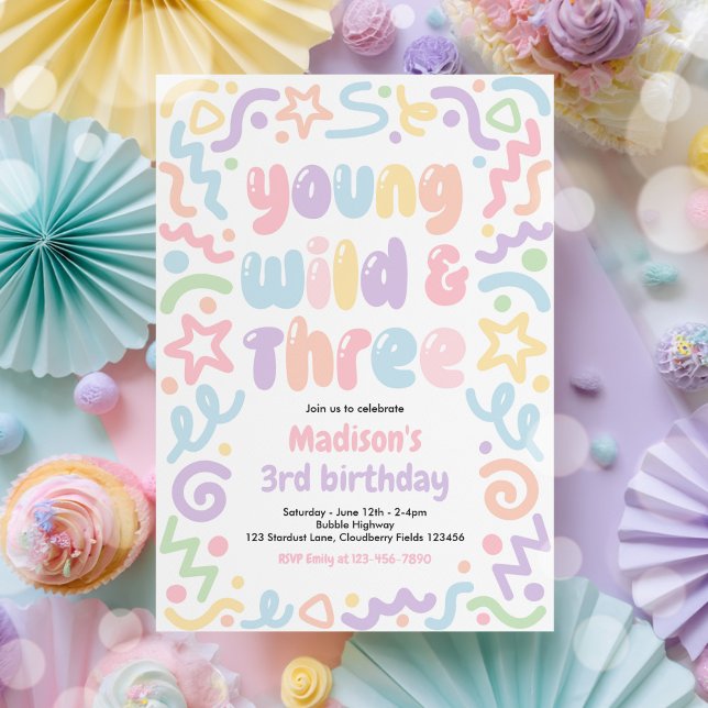 Ung Vild & Tre Konfetti Ballong 3-årsdag  Inbjudningar (Skapare uppladdad)
