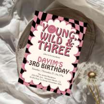 Ung vild & tre pink retro tjej 3-års födelsedag