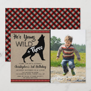 Ung vild & tre pojkar Tredje födelsedagsinbjudning Inbjudningar