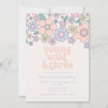 Ung vild tre retro blommig 3-årsdag