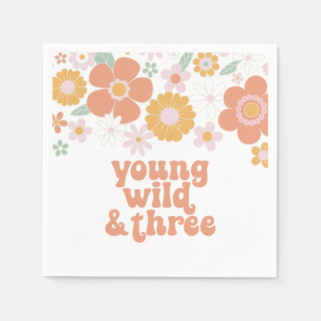 Ung Vild, tre Retro-Blommigtens födelsedag Pappersservett (Framsidan)