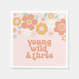 Ung vild tre retro blomster födelsedag pappersservett