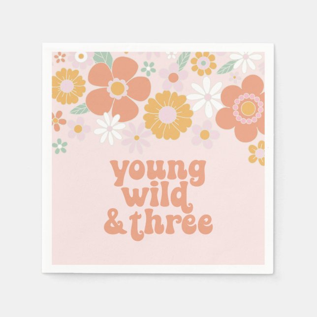 Ung vild tre retro blomster födelsedag pappersservett (Framsidan)