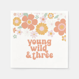 Ung vild tre retro blomster födelsedag pappersservett