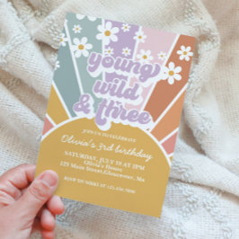 Ung vild tre Retro solsken regnbåge tusenskönor Inbjudningar