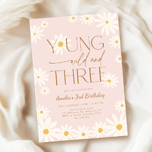 Ung Vild Tre Tusenskönas Blommig 3-årsdag Inbjudningar