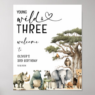 Ung Vild Trea Safari 3-års välkomstskylt Poster
