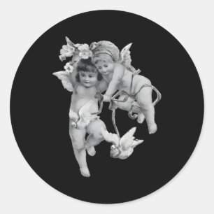 Unga angelliska Cherubs spelar med sin duva Runt Klistermärke