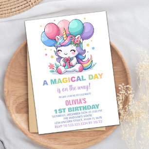 Unga Ballons Unicorn Birthday-inbjudningar Inbjudningar