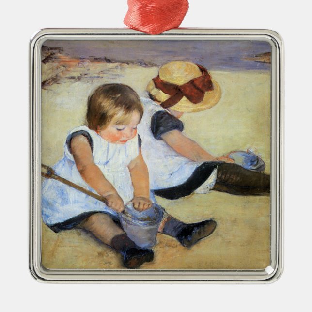 Unga barn som spelar på stranden (Mary Cassatt) Julgransprydnad Metall (Framsidan)