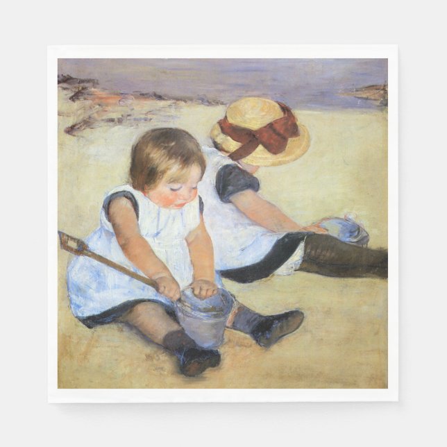 Unga barn som spelar på stranden (Mary Cassatt) Pappersservett (Framsidan)