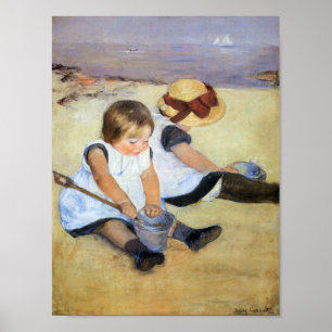 Unga barn som spelar på stranden (Mary Cassatt) Poster