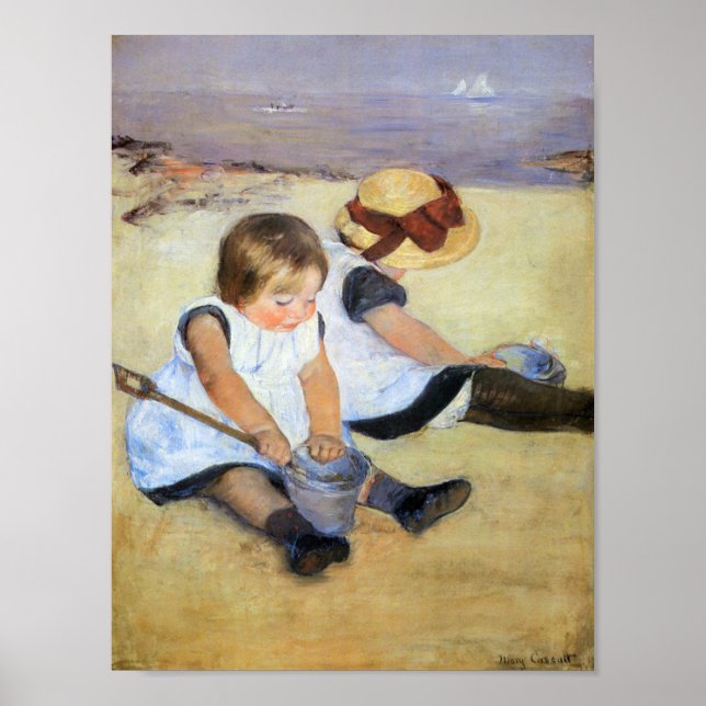 Unga barn som spelar på stranden (Mary Cassatt) Poster (Framsidan)