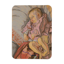 Unga barn sover på en Pillow Magnet