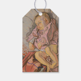 Unga barn sover på en Pillow Presentetikett