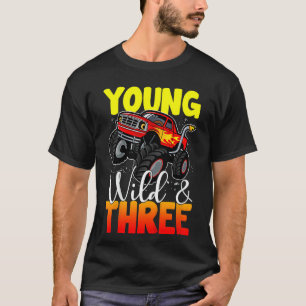 Unga barn Vild tre monster Lastbil 3:e födelsedage T Shirt