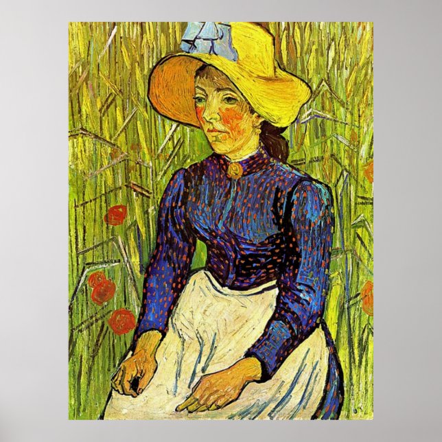 Unga bönder med strå, Vincent van Gogh Poster (Framsidan)