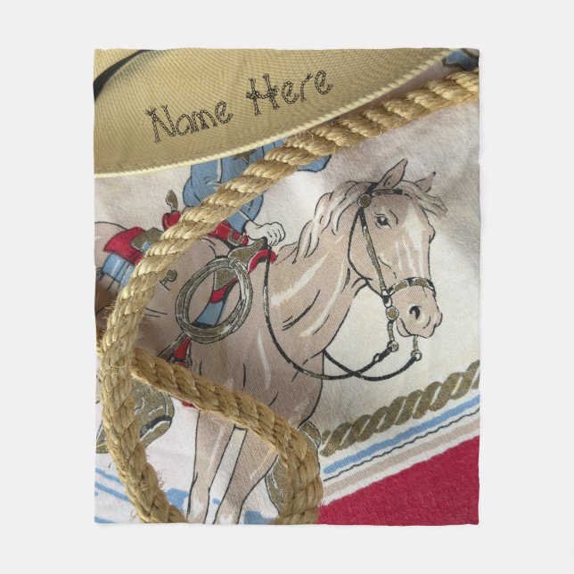 Unga cowboybarn som rider western häst Roligt Fleecefilt (Framsidan)