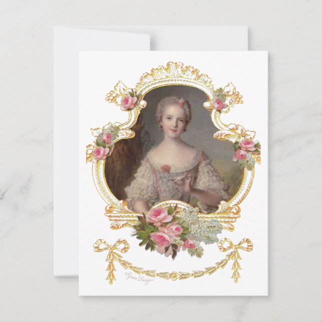 Unga drottning Marie Antoinette Rosa rosor kort (Framsida)