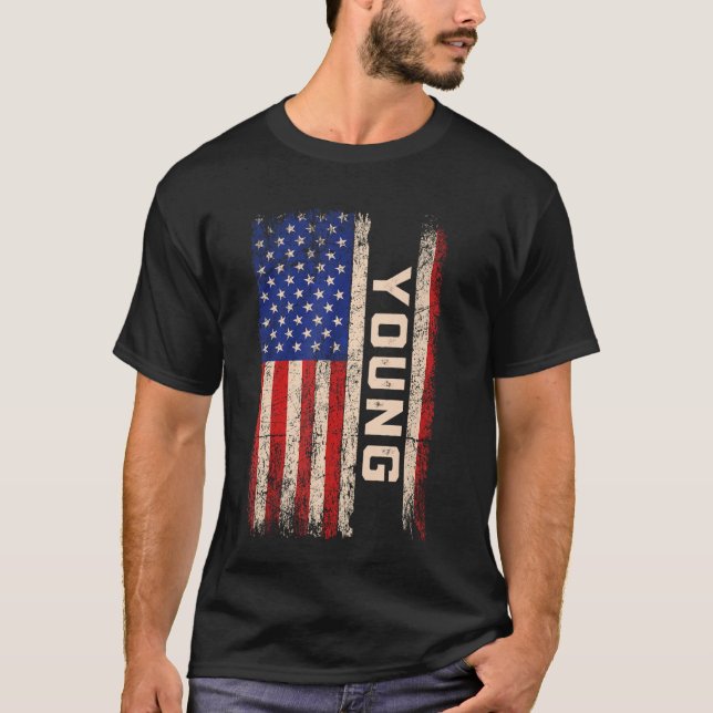 Unga efternamn Shirt Young Namn American Flagga T (Framsida)