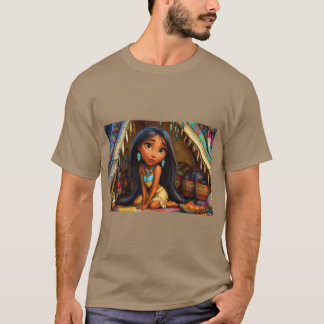 Unga flicka i traditionell dräkt inne i ett mysigt t shirt
