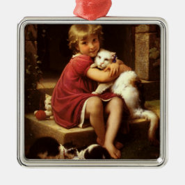 Unga flickans favoritkatt (Perrault) Julgransprydnad Metall