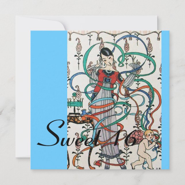 UNGA FLICKOR, FÄRGBRÖL ROSETT BAND SVEET 16 PARTY  INBJUDNINGAR (Framsida)