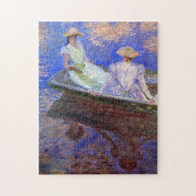Unga flickor i en rad Boat Monet Fine Art Pussel (Vertikal)