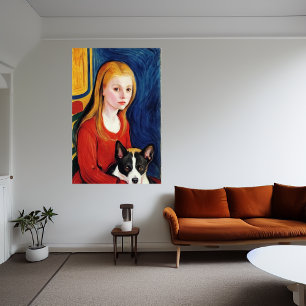 Unga flickor och en hund   AI Art Poster