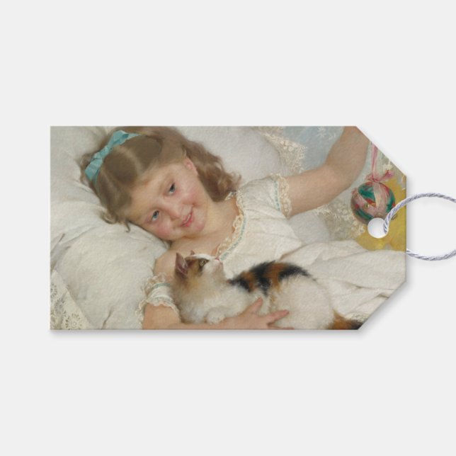 Unga flickor som leker med sin husdjur (Émile Muni Presentetikett (Framsidan (Horisontell))