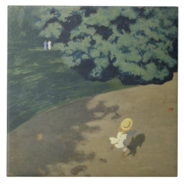 Unga flickor som springer efter en röd Boll (barnd Kakelplatta