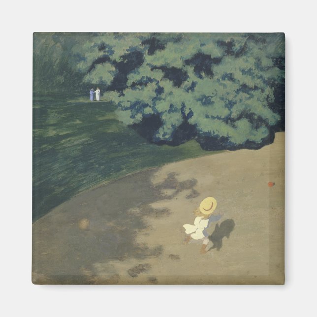 Unga flickor som springer efter en röd Boll (barnd Magnet (Framsidan)